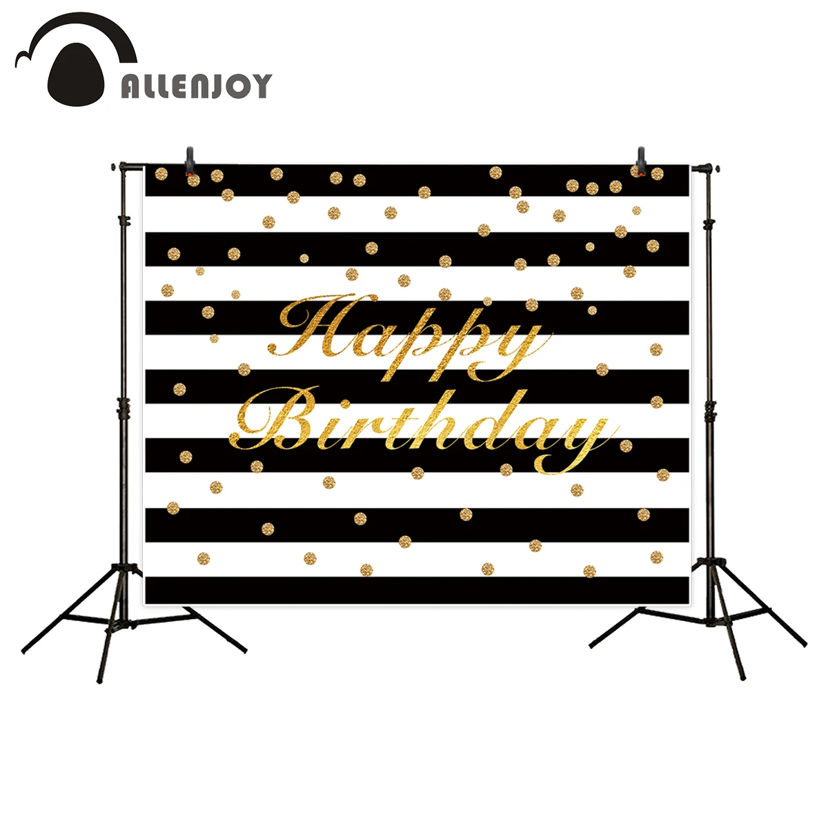 

Allenjoy vinyl photo backdrops Black white stripe gold birthday classic background photobooth camera fotografica original design