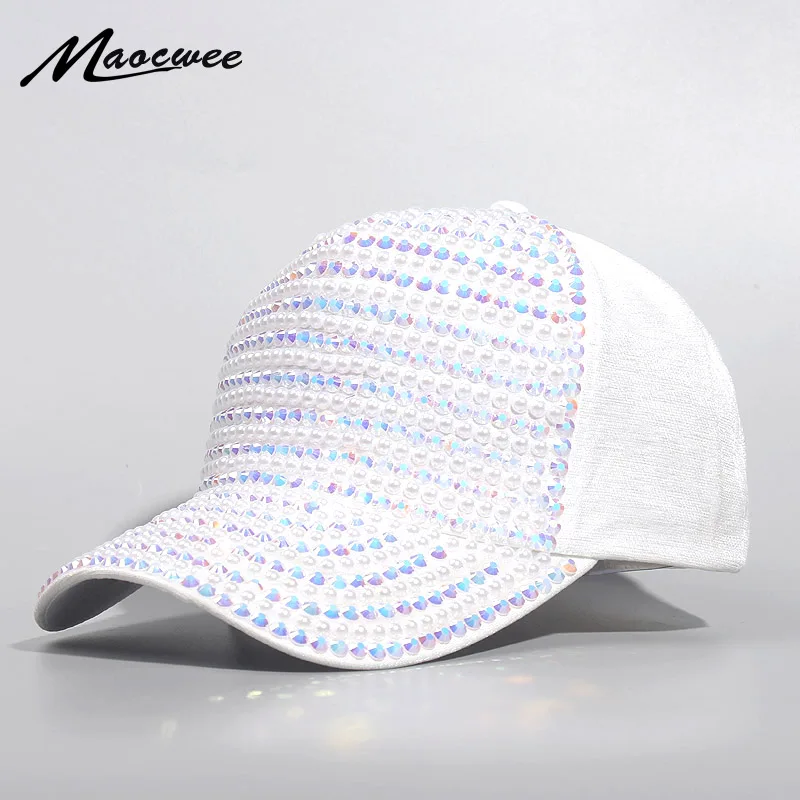 

Womens Rhinestone Baseball Caps Female Luxury Bling Hats Outdoor Diamond Pearl Sun Hat Girl Snap Back Gorras Sports Hat Cap