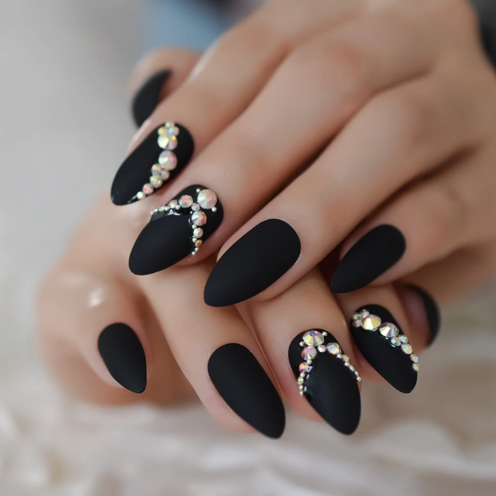 Unha Mãos: O Que Você Precisa Saber Sobre as Unhas Artificiais Matte Almond com Pedras 3D da AliExpress