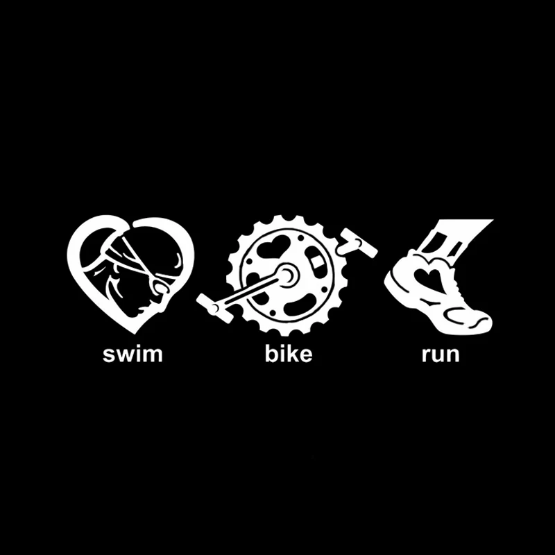 YJZT 16.9*5.8CM Triathlon Run And Bicycle Swim Decor Car Sticker Black Silver Vinyl C12-0635