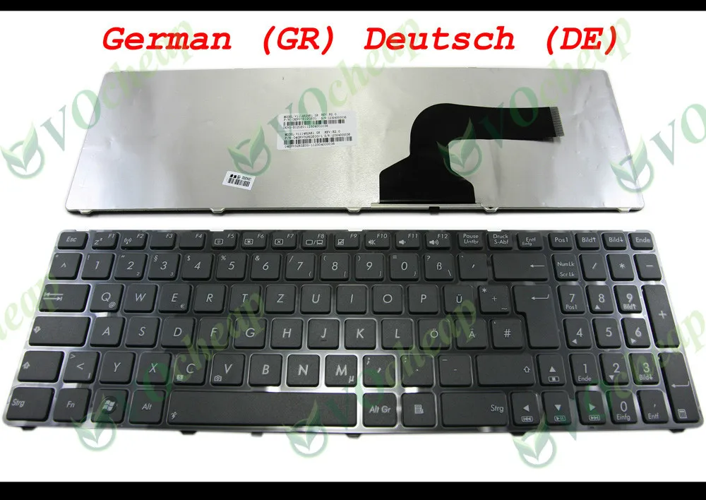 

New Notebook Laptop Keyboard for Asus G60 K52 U50 UX50 X61 G60J G60V G60JX G60VX Black German GR Deutsch with Frame - V111462AK