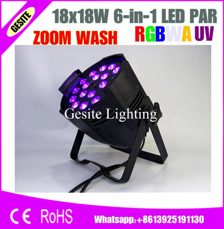 Luz Par Led RGBWA UV 6 en 1 para interiores, 18x18W, DMX 7/11 canales, Tianxin, Taiwán, Led CE ROHS, 4 pantallas digitales, 6 unids/lote