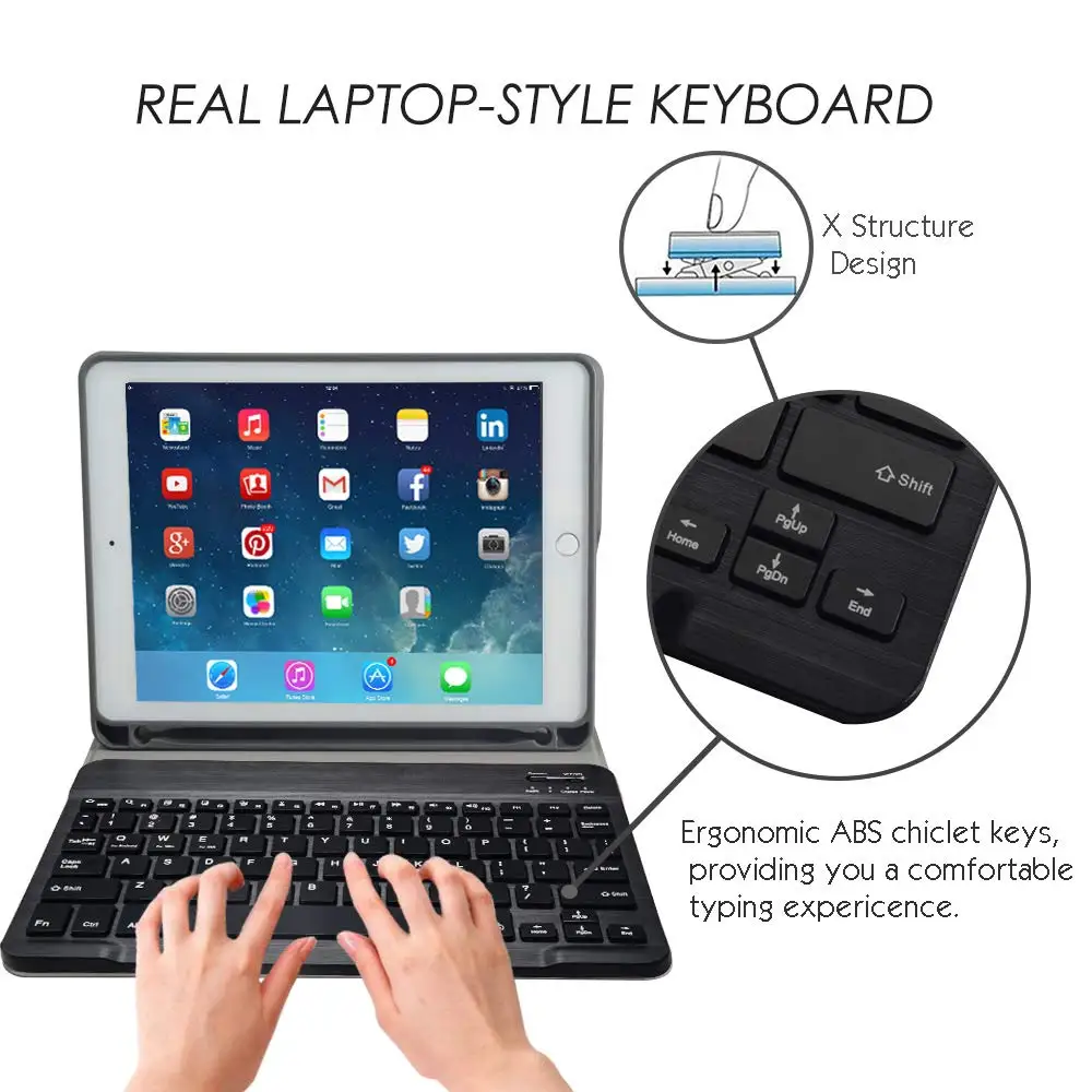 Kemile Case For iPad 2018 9.7 Air 2 9.7 Case W pencil holder Backlit Bluetooth keyboard Smart Stand Cover for iPad Pro 9.7 Case