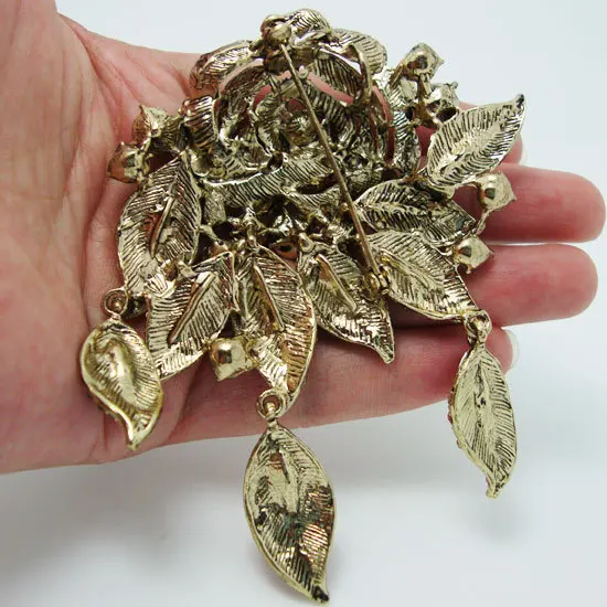 Fashion Vintage Style Art Deco Flower Rose Brooch Pin Pendant Colorful Rhinestone Crystal