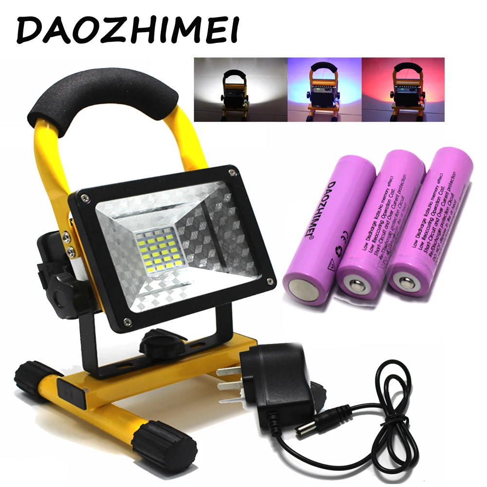 18650 Portable Rechargeable Floodlight 30W 24 led Flood light Waterproof Outdoor rechargeable lights +charger+3x18650 battery