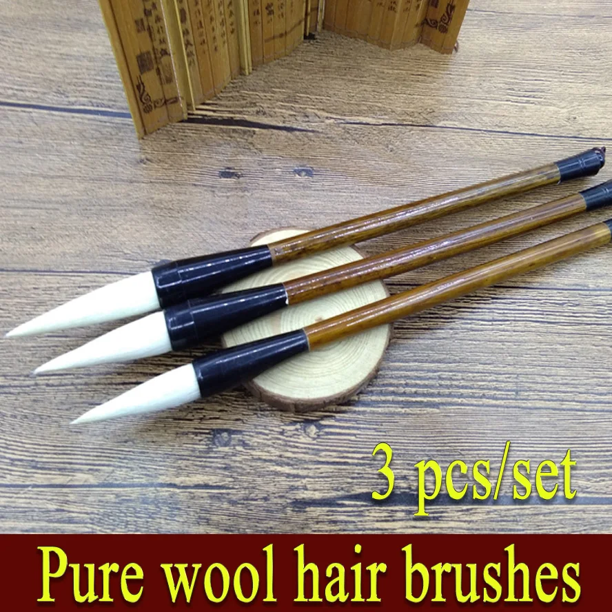 

3 pcs pure wool hair paint brush Chinese Callilgraphy Brushes pen for artist oil water color painting