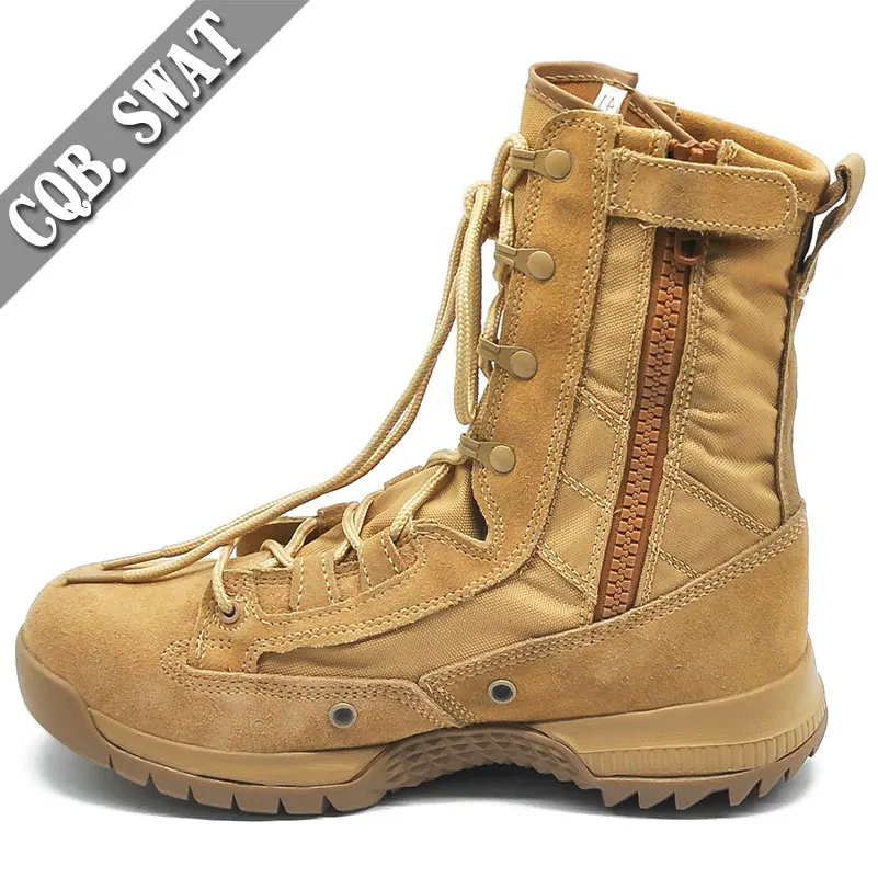 CQB.SWAT TAN COLOR BOOTS FOR MEN COMBAT BOOTS DESERT OUTDOOR BOOTS WITH SIDE ZIPPER SIZE 38-46