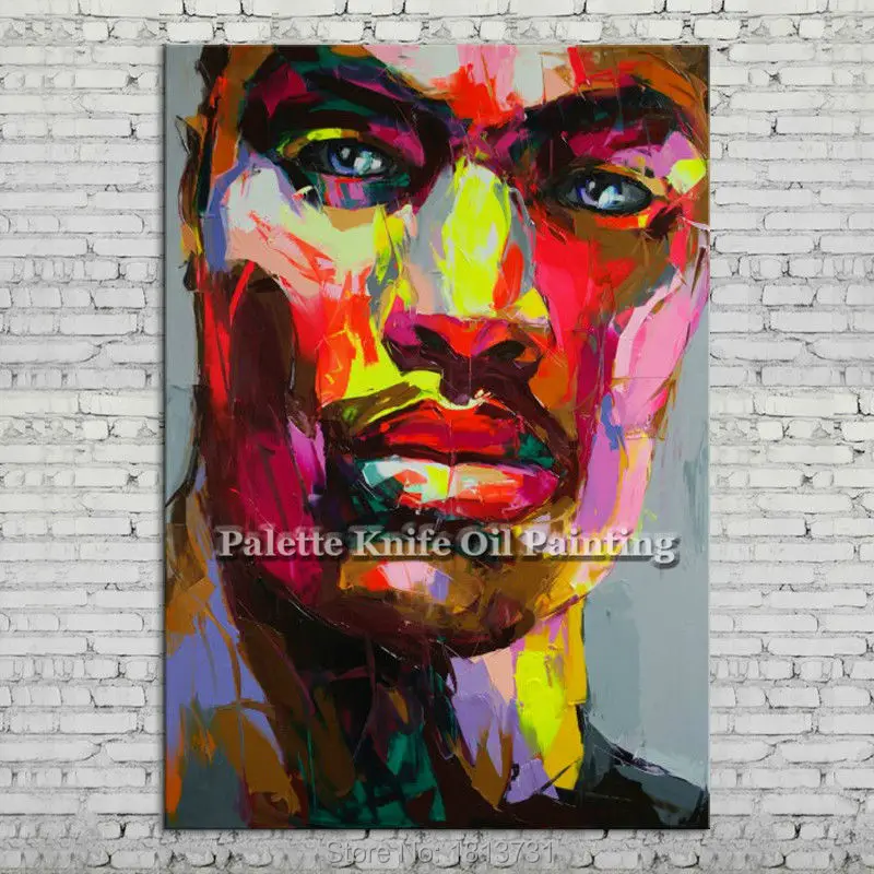 

Palette knife portrait Face Oil painting Character figure canva Hand painted Francoise Nielly wall Art picture for living room86