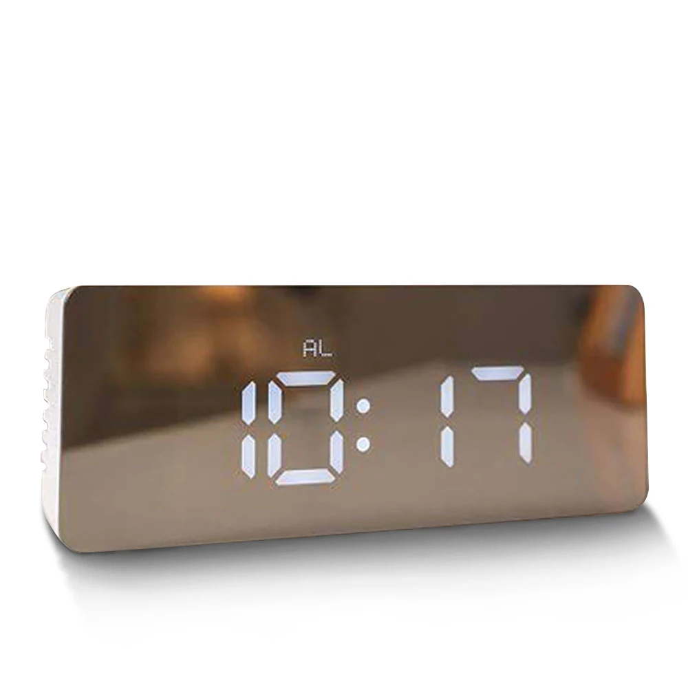 Table Clock Alarm Clock Snooze LED Digital Mirror Clock Time Temperature Large Electronic Display Rectangle Digital Desk Clock