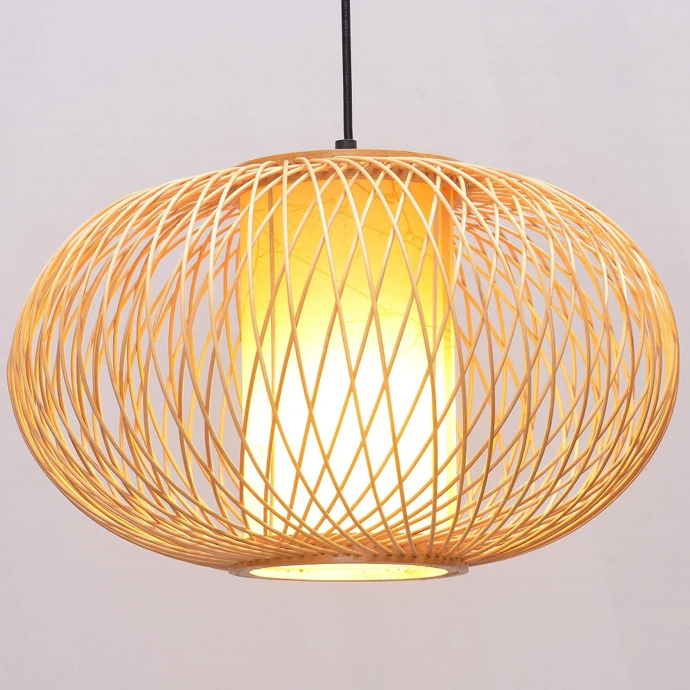 South Asian Bamboo Pumpkin Dining Room Pendant Lamp Japanese Restaurant Pendant Lights Country Rustic Hanging Lamps