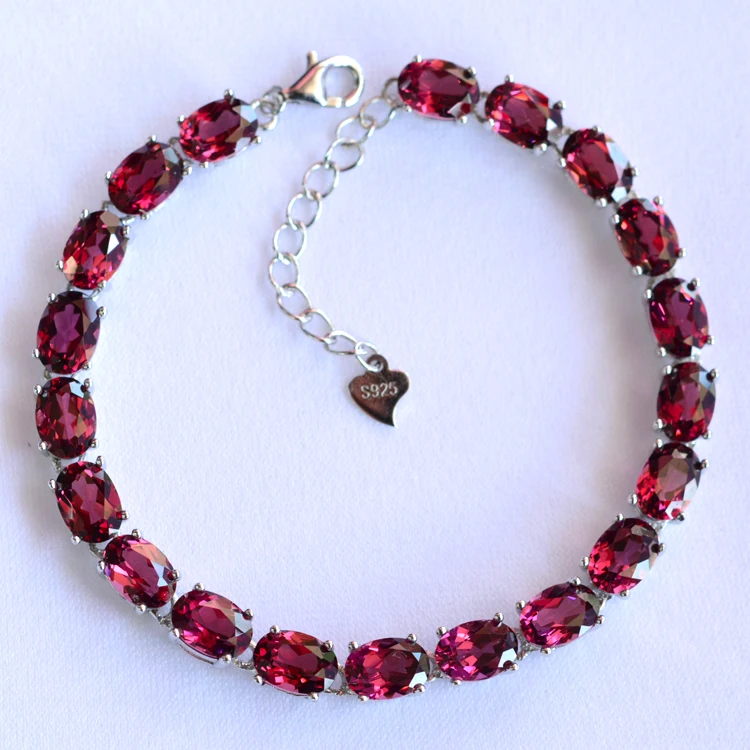 

Garnet red flat chain +s925 bracelet 16cm +4cm FPPJ wholesale beads nature amazing gemstone