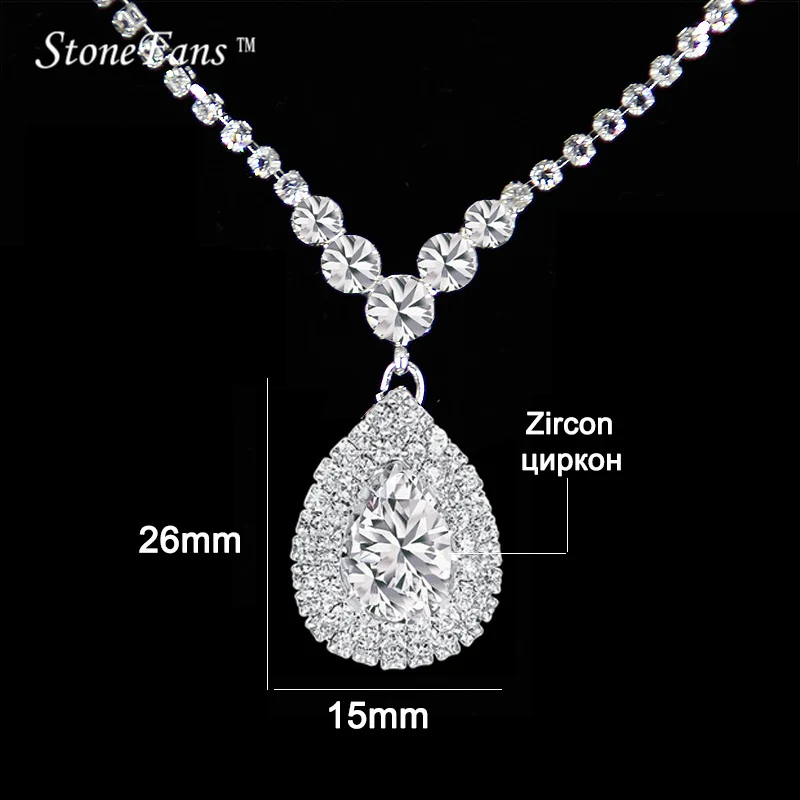 StoneFans Simple Crystal Water Drop Jewelry Set Necklace Set Cubic Zircon Charms Maxi Earrings Statement Wedding Jewelry Set