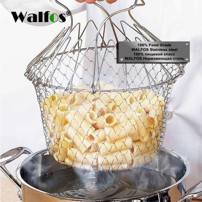 

Foldable Steam Rinse Strain Stainless Steel Folding Frying Basket Colander Sieve Mesh Strainer Kitchen Cooking Tools Accessories