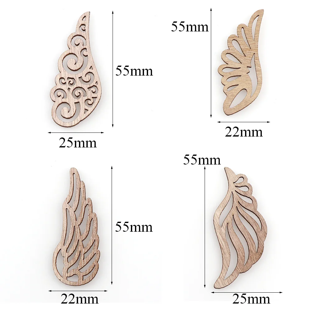 40PC Mix Wing Shape Wood Chip Decorative Embellishments Crafts For DIY Wedding Handmade Graffiti Buttons