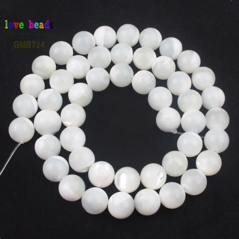 Pick Size 4.6.8.10.12MM White Mother Of Pearl Mop Round Loose  Beads 15.5\