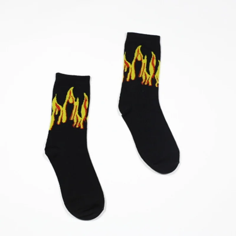 New Harajuku flame image street fashion couple street dance men women hip-hop skateboarding parkour sports crew cotton socks