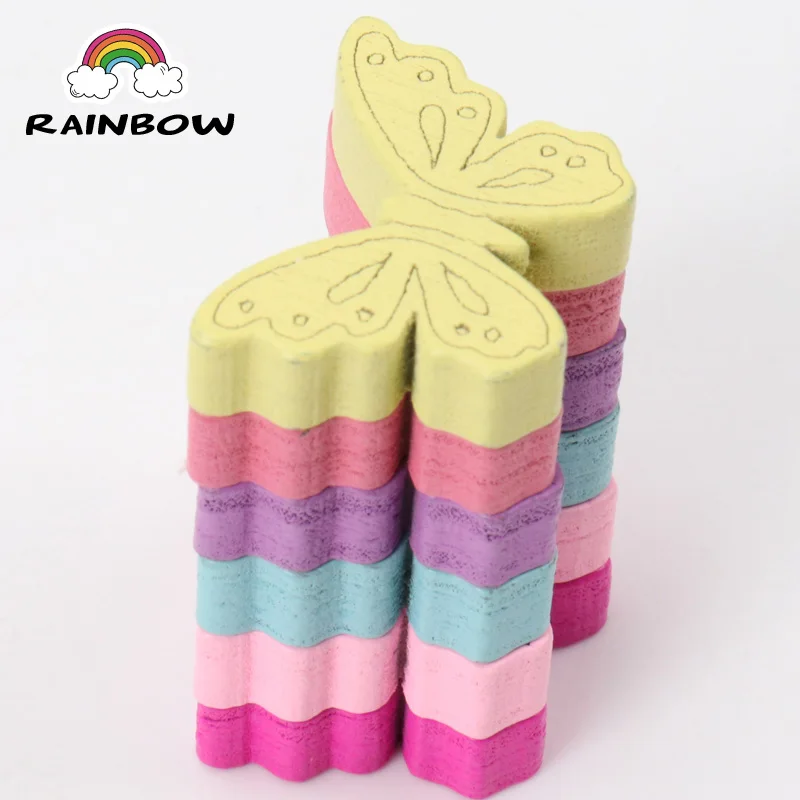 Mixed Colours Butterfly Pattern Wooden Material Spacer Beads For Jewelry Making DIY 24x18mm 50pcs