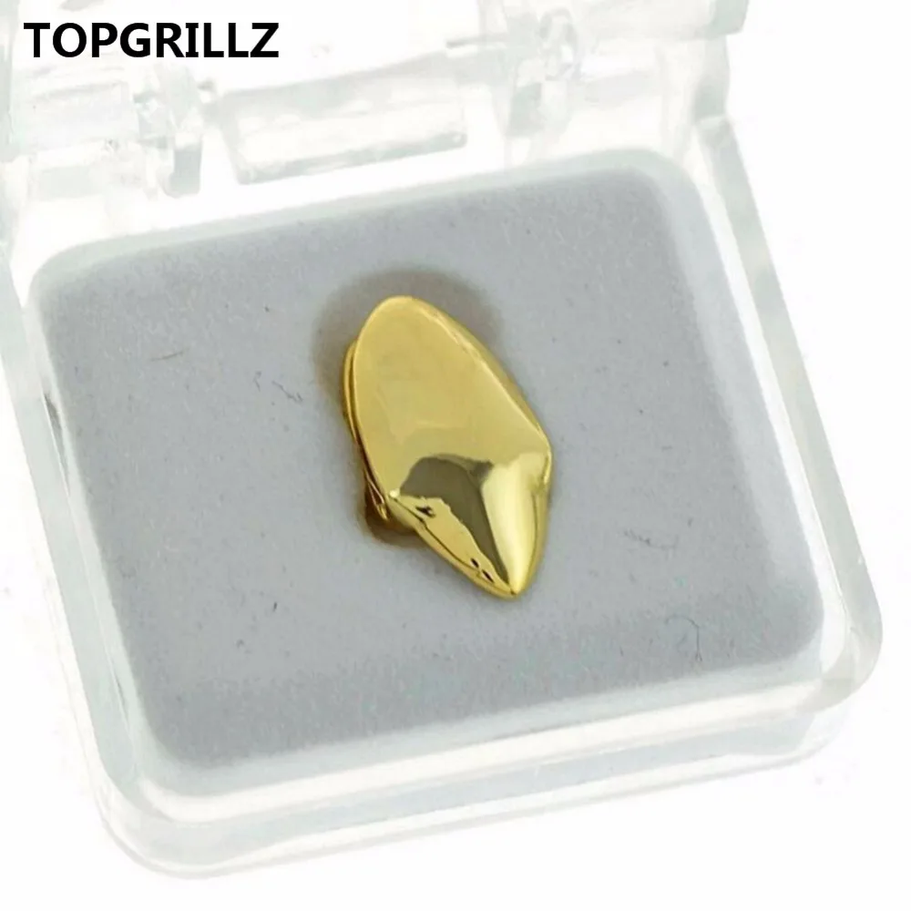 TOPGRILLZ Vampire Fang Single Cap Gold Tone Canine Tooth Grills Fangs Dracula Teeth Grillz,Gift