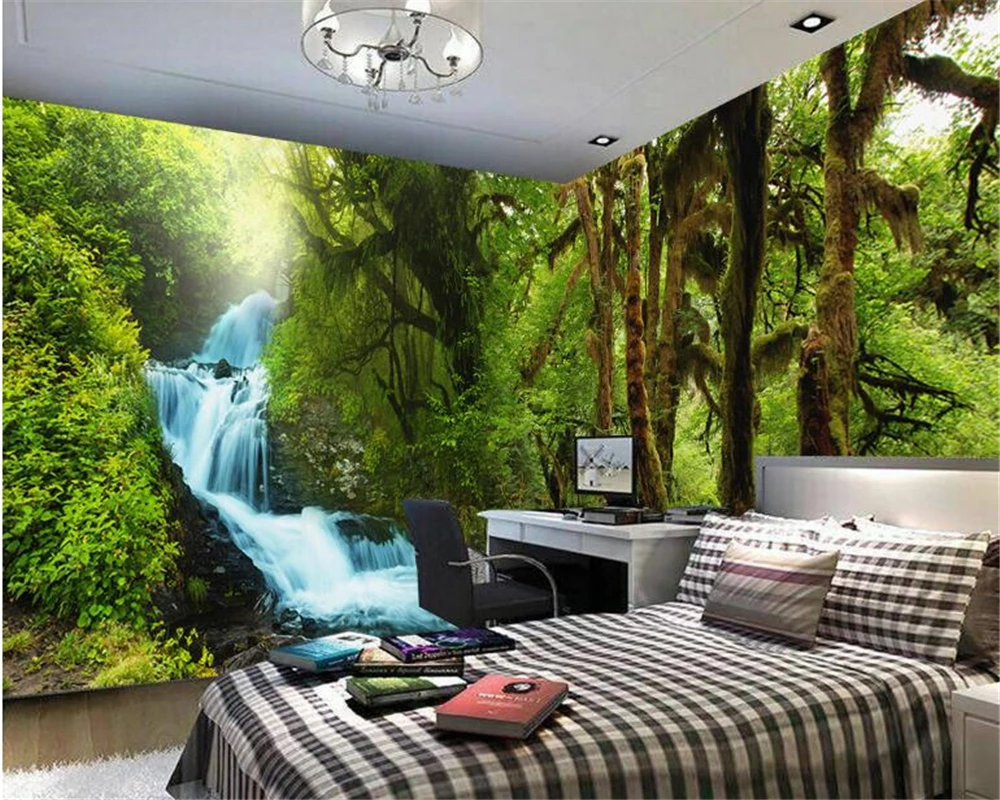 

beibehang High - definition fashion personality wall paper tropical rain forest of small streams series background 3d wallpaper