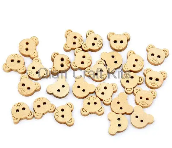 600pcs Wooden Bear Buttons - Two Hole - Wood Round 2 holes Wood Wooden Buttons, Natural Color bear 13 x 11 mm