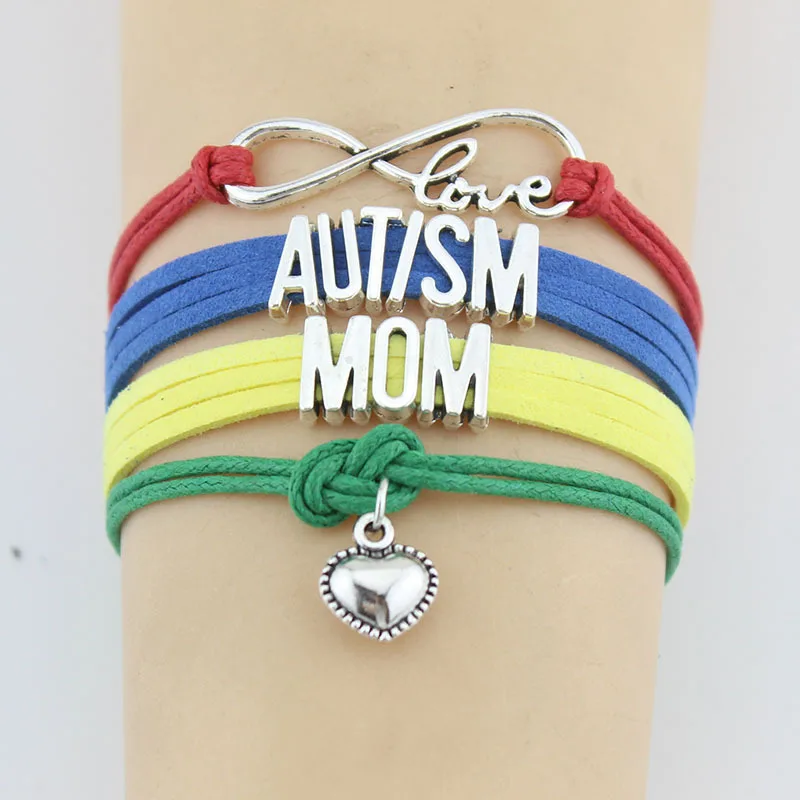 10PC/Lot Infinity Love AUTISM MOM Dad Sister Grandma Aunt Teacher Awareness Heart Charm bracelet wristband friendship Bracelets