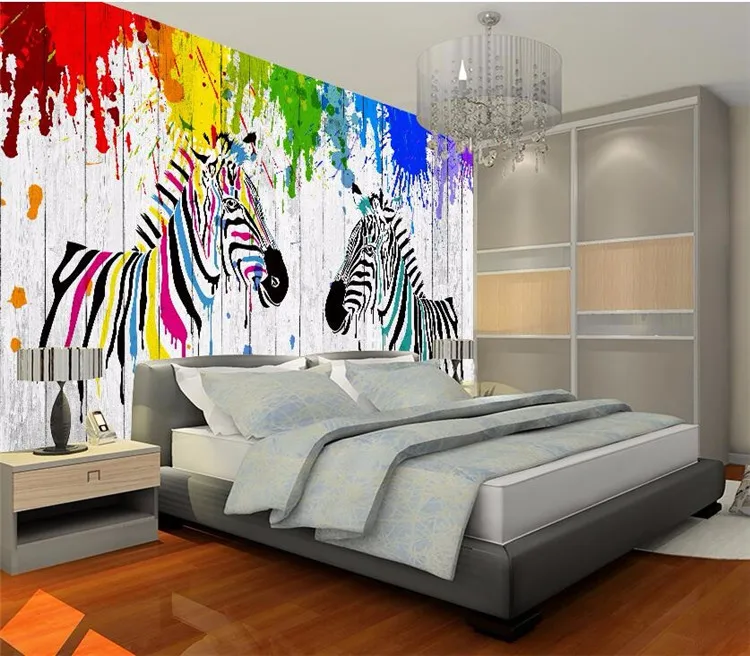 Watercolor zebras simple rural 3D boardwalk background wall in the background of a 3D design of the zebra 3D retro texture wood