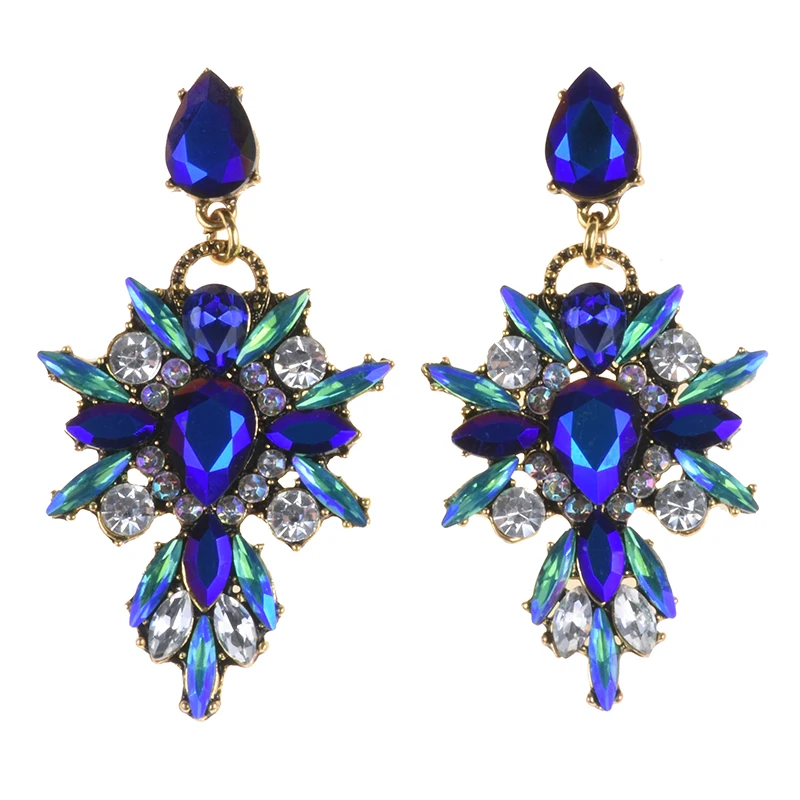 Boho Ethnic Luxury Crystal Rhinestone Drop Earrings Women Multicolor Geometric Statement Earrings Femme Jewelry Dangle Earrings