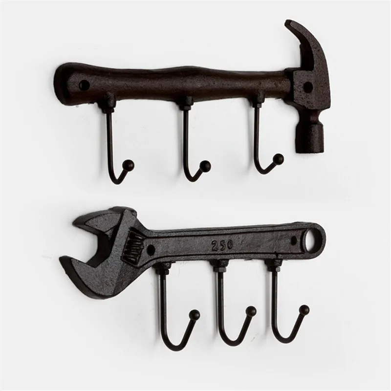 1PC Creative Vintage hooks Wrench Hammer Iron Wall Decoration Towel Hanger Hook Robe Coat Wall Hanging Hooks Bathroom & Kitchen