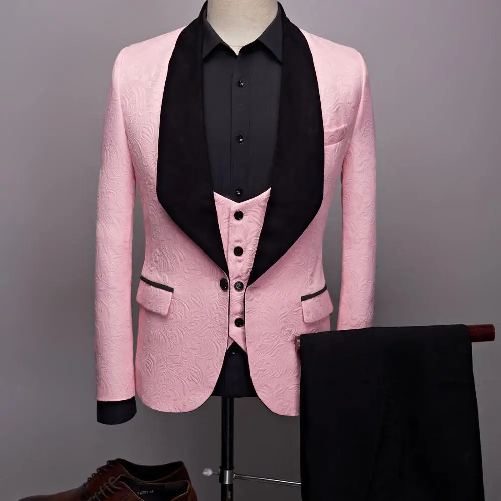 

2024 Latest Coat Pants Designs Men Pink Suits For Wedding Prom Dress Slim Fit Groom Best Man Mens Tuxedo 3 Pieces Costume Homme