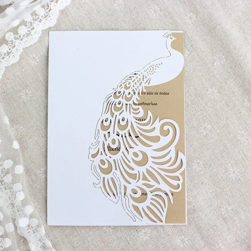 Vivid Peacock Invitation Card Kits 50pcs/lot Hollow Universal Holiday Greeting cards