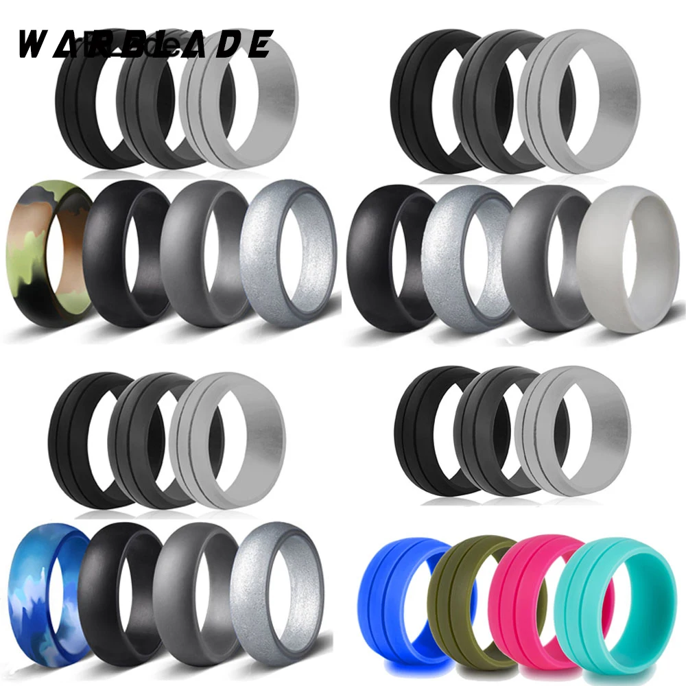 8mm 100% Food Grade FDA Silicone Ring 6-12 Size Hypoallergenic Crossfit Flexible Silicone Finger Rings For Men Women 7pcs/set