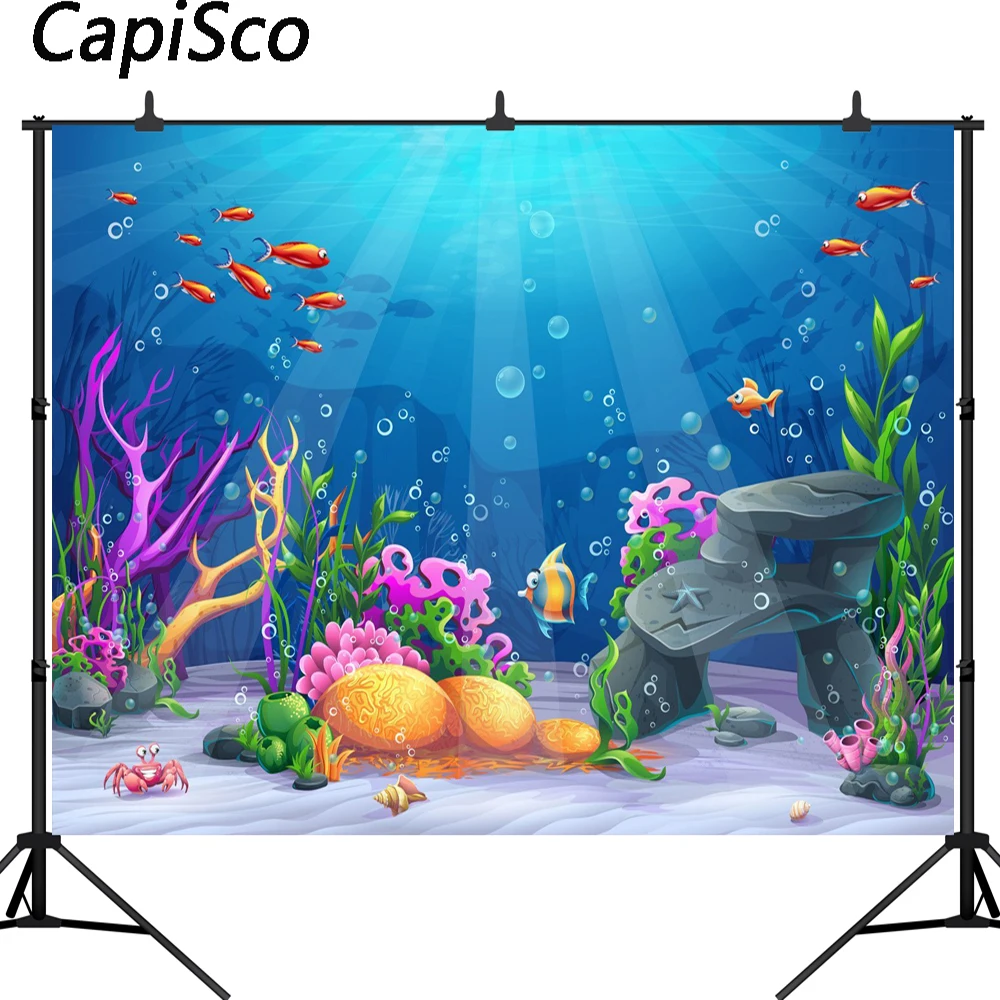 

Capisco Underwater World Fish Coral Baby Birthday Photography Backgrounds Custom Camera Photographic Backdrops For Photo Studio