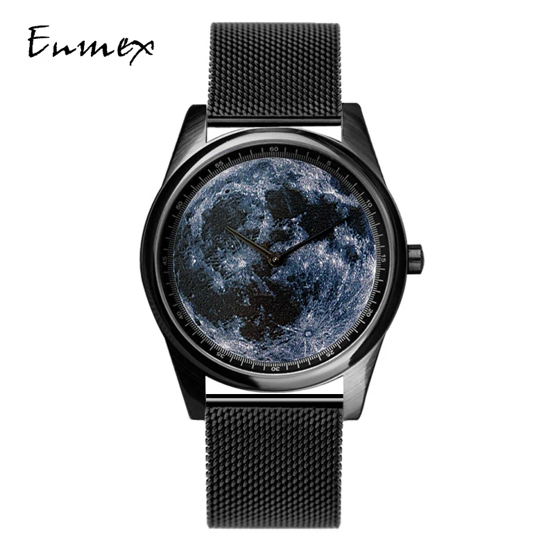 

Enmex Individualization special design wristwatch 3D moonscape creative design neutral steel fashion quartz clock men watch