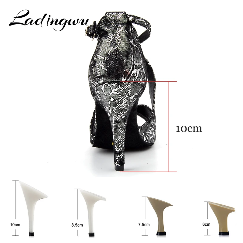 Ladingwu New Brands Dance Shoes For Women Salsa Dance Sandals Flannel Ballroom Party Tango Dancing Shoes Black White Heels 10cm