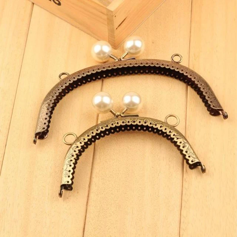 8.5-20cm Metal Clutch Kiss Clasp Lock Purse Frame Pearl Head Handles Coin Bag Handbag DIY Lock Clips Hardware Accessories Bronze