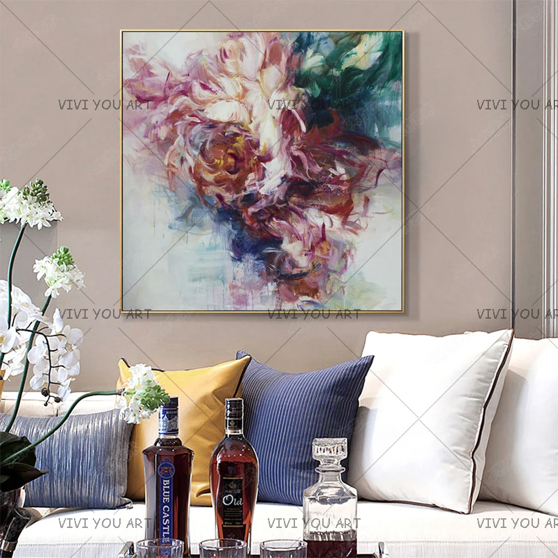 Chinese style 100% Handmade Colorful Flower Abstract Modern Wall Art Oil Painting Canvas Home Wall Decor For Room Decoration