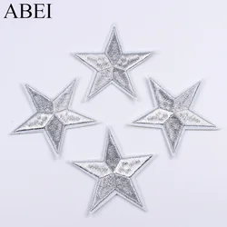 Commercio all'ingrosso di Patch Ricamato 7.5 cm Argento Star Sticker Ferro Su Toppe e Stemmi per I Jeans sacchetto di Scarpe Decorativo Appliques Patchwork FAI DA TE