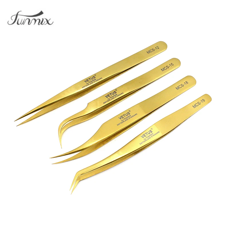 100%Vetus MCS Series Premium Beauty Makeup Tweezers for Eyelashes Extension Pinzas Super Precision