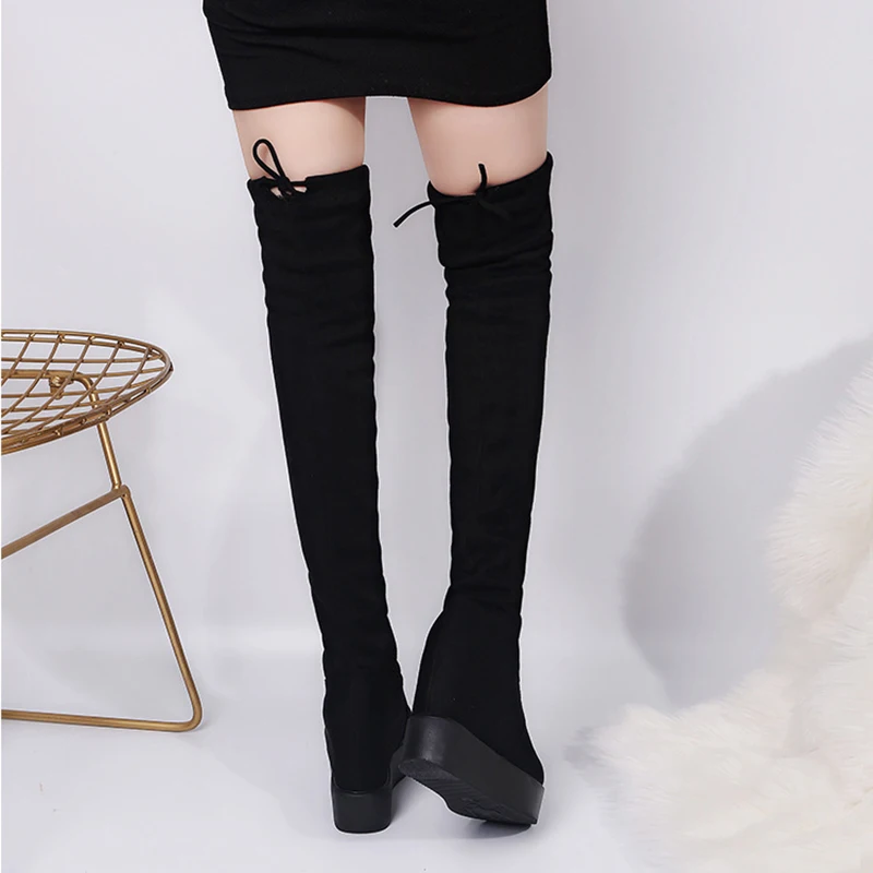 2019 Winter Women High Boots Fashion Hidden Heel Woman Long Boot Warm Plush Thigh High Boots For Women Winter Platform Shoes