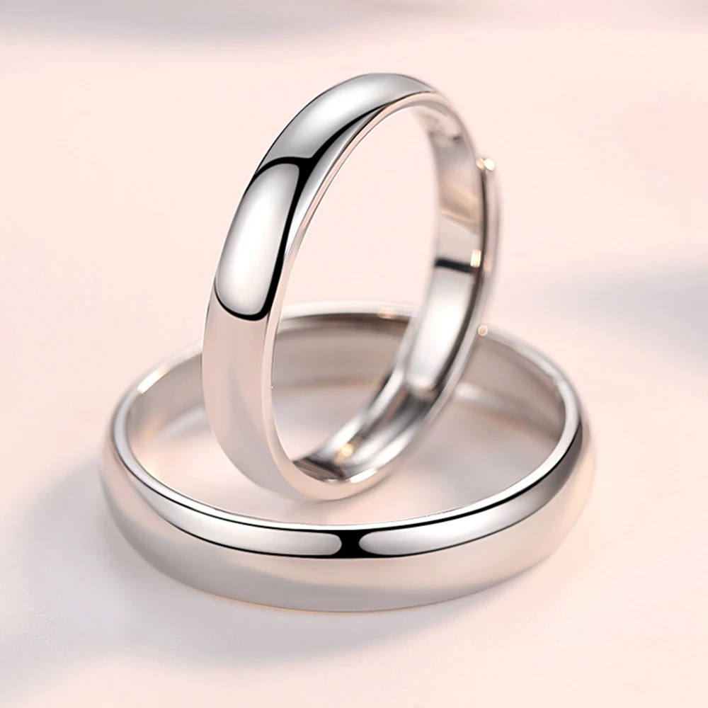 Simple Style Smooth Rings 925 Sterling Silver Jewelry Opened Size Lovers Anniversary Rings Pure Silver 925 Jewelry For Women Men