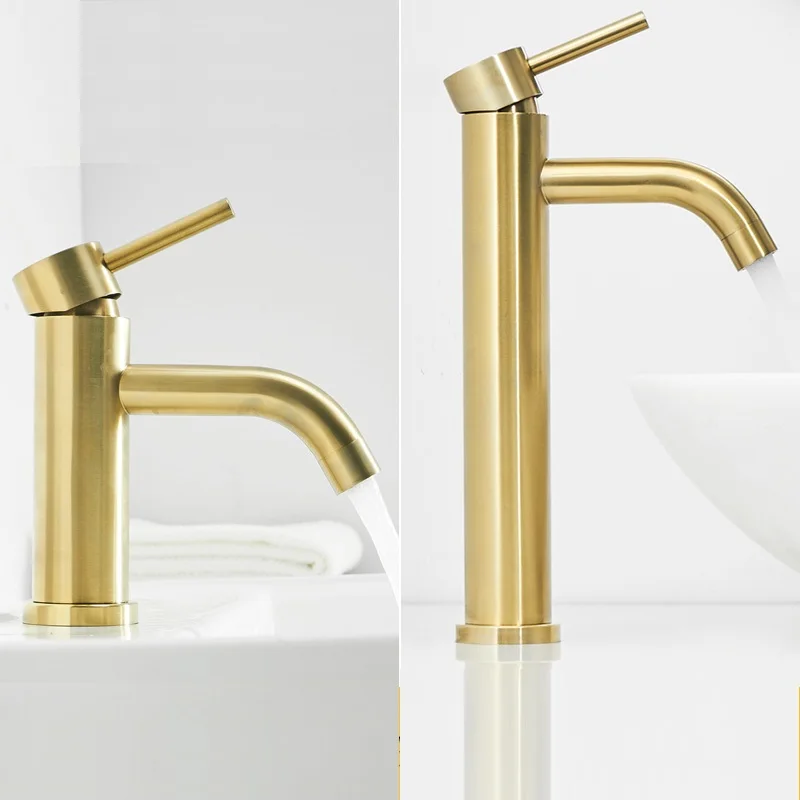 

MTTUZK 304 Stainless Steel Brushed Gold Bathroom Basin Faucet Cold Hot Mixer Taps Deck Mounted Long Mouth Sink Faucet Crane