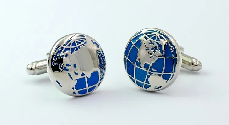 New Arrival Vintage Cuff Links Blue World Map Globe Design Quality Brass Material Free Shipping