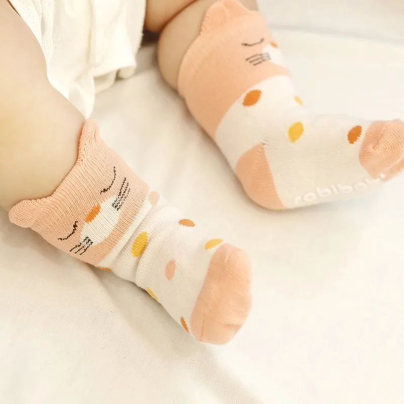 3 Pairs/lot Baby Boys Girls 1-3 Years Cute Cartoon Anti-slip Short Socks Kids Cotton Socks Panda Tiger Owl Puppy Cat