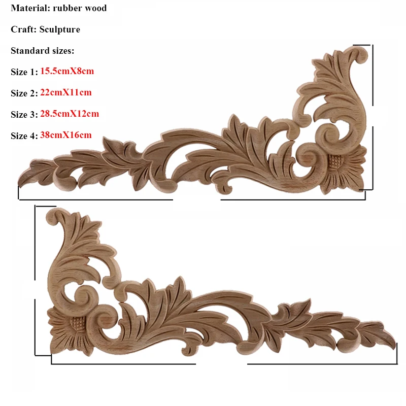 VZLX Unique Natural Floral Wood Carved Wooden Figurines Crafts Corner Appliques Frame Wall Door Furniture Woodcarving Decorative