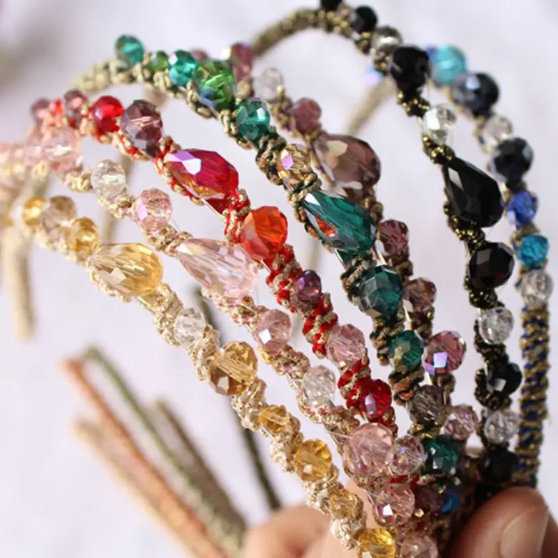 Korean Style Luxury Glitter Rhinestone Headband Contrast Colored Irregular Faux Crystal Jewel Hair Hoop Metallic Hair Ornaments