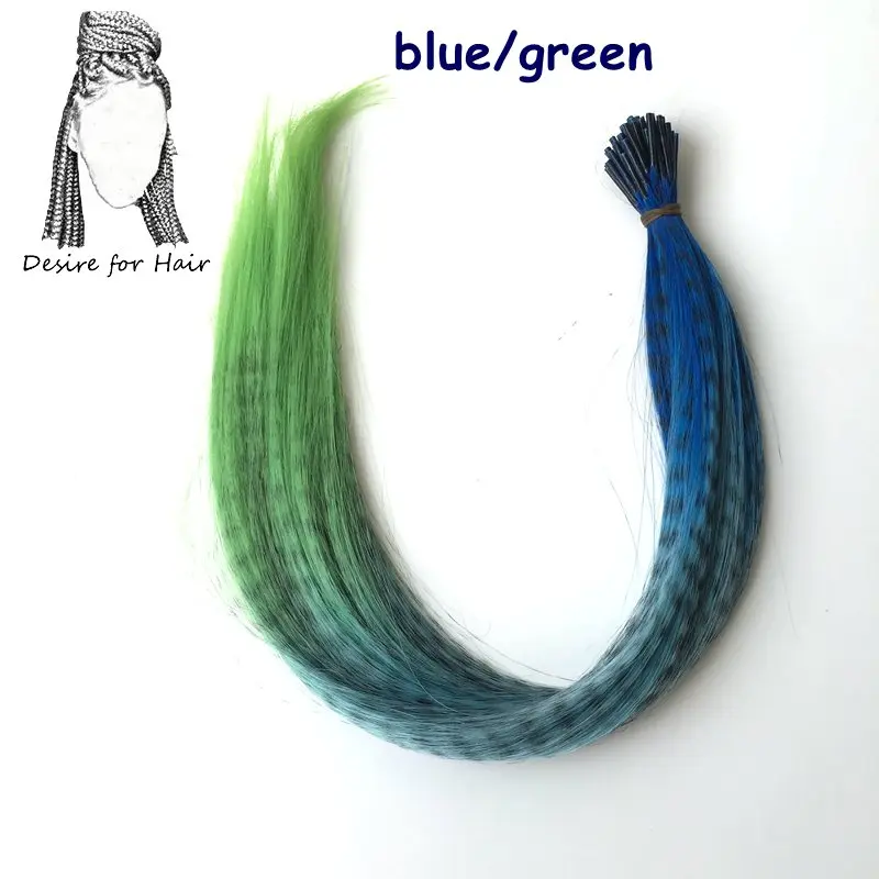 Desire for Hair-Extensions de cheveux synthétiques, 100 brins, 16 pouces, 0.5g, couleur ombrée, ligne zèbre, résistant à la chaleur, i tip, plumes,