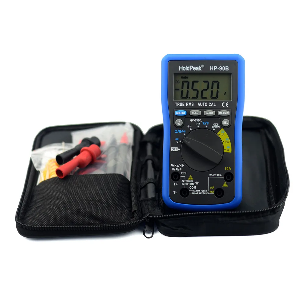 Multimerto HoldPeak HP-90B True RMS Digital Multimeter Auto Range Max/Min AVO Meter with Ohm Volt Amp and Diode Voltage Tester