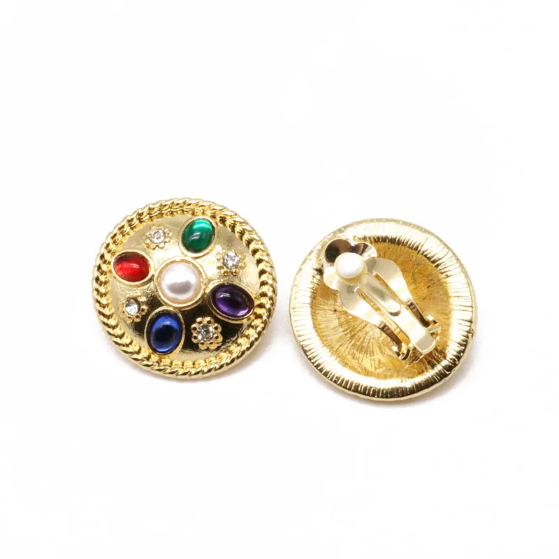 Fashion New Sweet Round Mixed Color Clip Earrings Vintage Jewelry