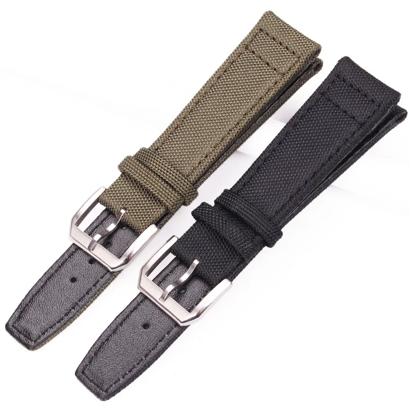 20mm 21mm 22mm Nylon + Genuine Leather Watchbands Men Women Green Black High Quality Watch Band Strap With Silver Pin Buckle