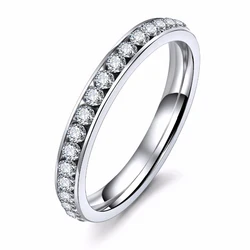 Silver Color Titanium Stainless Steel Crystal Wedding Rings for women CZ Surround  Men Ring Fashion Jewelry Wholesale